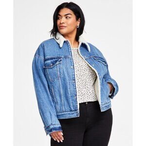 Levi's Jacket Womens Plus Size 2X Blue Sherpa Trucker Denim Faux Fur Coat $138